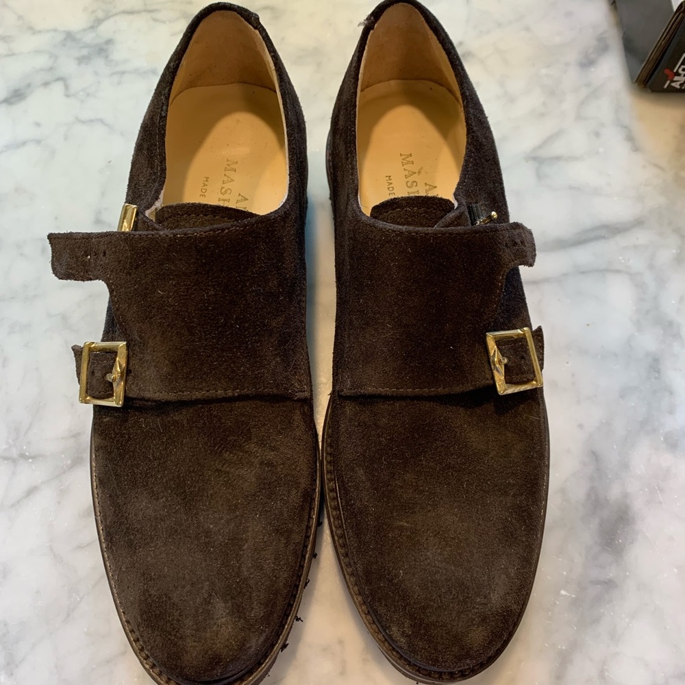 Ann Mashburn Double Monk Strap Shoes - Chocolate Suede- Size 36/6